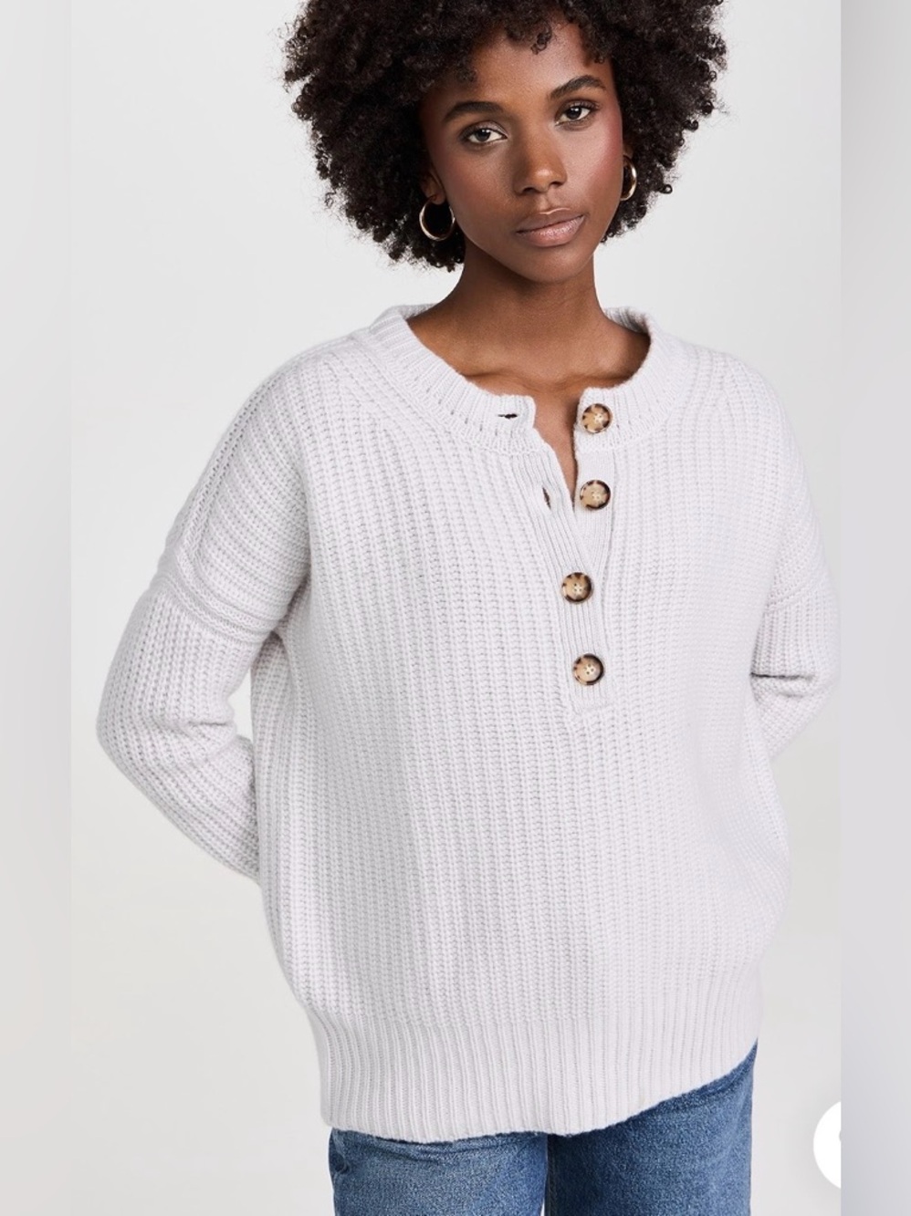 La Ligne Toujours Cashmere Henley Pullover- Pale Grey